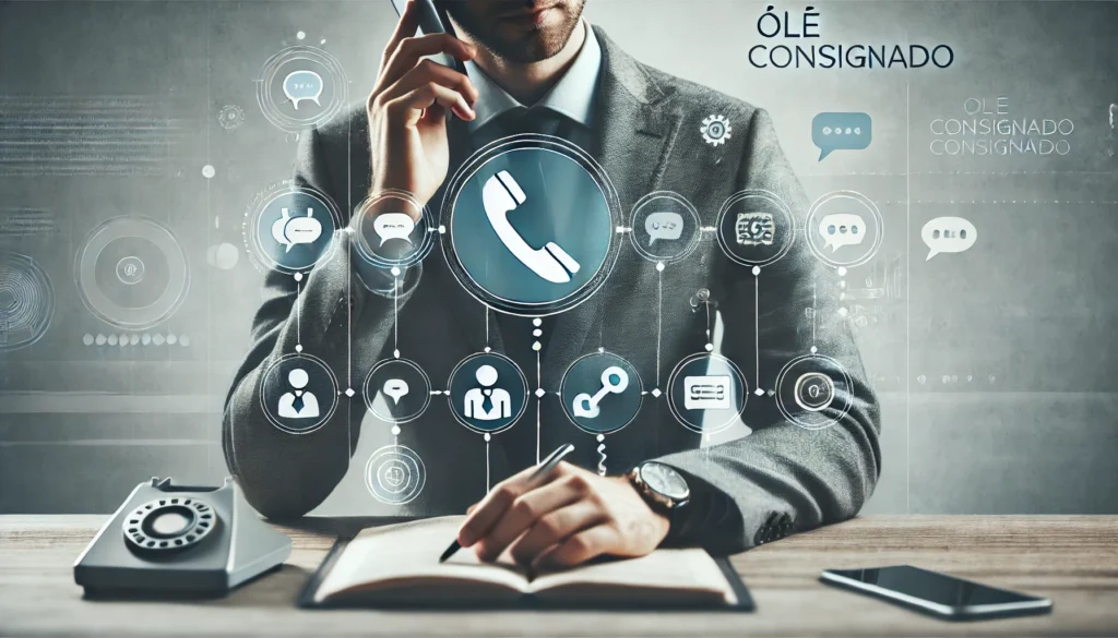 DALL·E 2024 10 16 00.17.49 A professional and clear wide image focused on customer support for a financial service. A person is shown using a phone with the words Ole Consigna