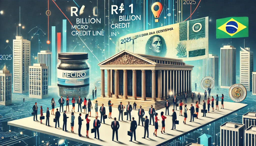 DALL·E 2024 10 23 22.25.12 An image depicting a government announcement of a R 1 billion credit line for micro and small businesses in 2025. The image includes elements like bu