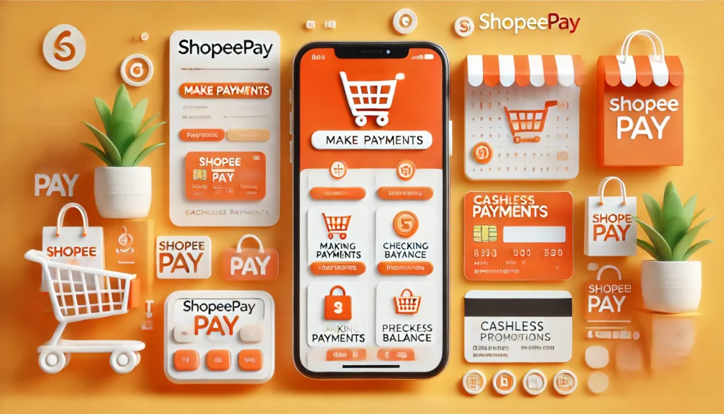 DALL·E 2024 10 25 21.34.49 A bright and user friendly scene showing a smartphone with the ShopeePay app open displaying various options like making payments checking balance