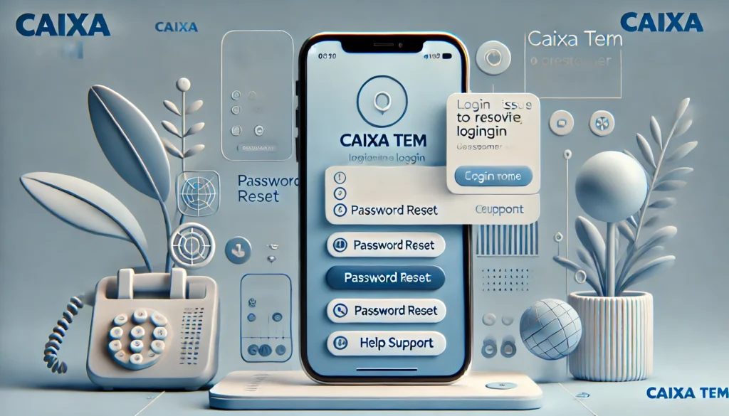 DALL·E 2024 10 28 17.07.05 A clear and straightforward scene showing a smartphone with the Caixa Tem app open displaying an error message preventing login. The screen provides