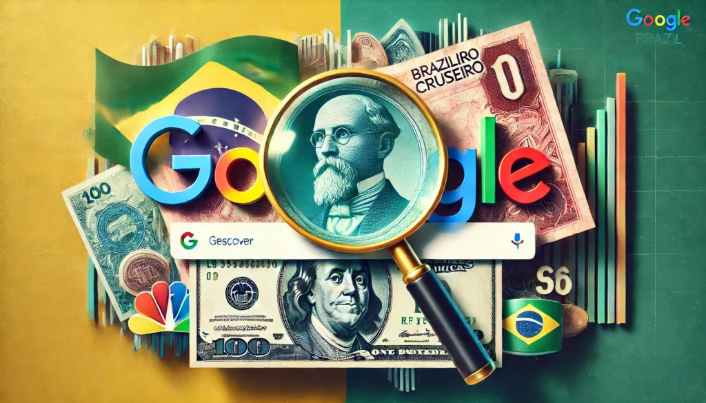 DALL·E 2024 12 02 18.48.11 A vibrant and visually appealing image for Google Discover Brazil featuring an old Brazilian Cruzeiro banknote alongside modern Brazilian Real curren