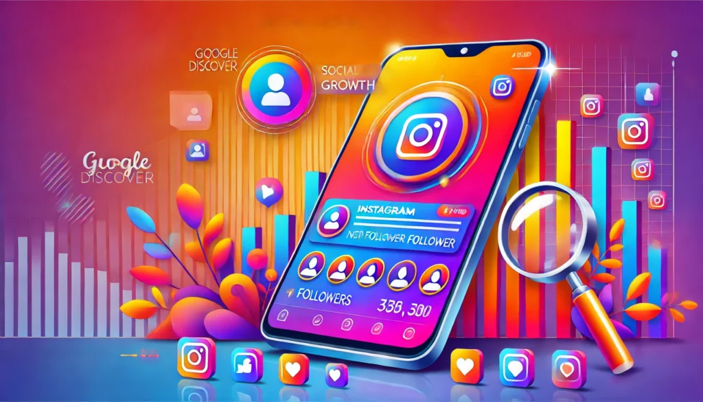 DALL·E 2024 12 03 00.06.16 A vibrant and eye catching illustration representing social media growth specifically Instagram featuring a large smartphone screen showing a notifi